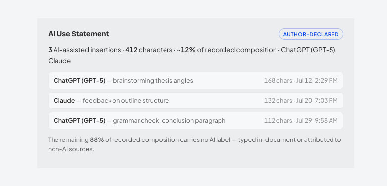 An AI Use Statement in the student’s own words, with ready-to-paste APA and MLA disclosure drafts