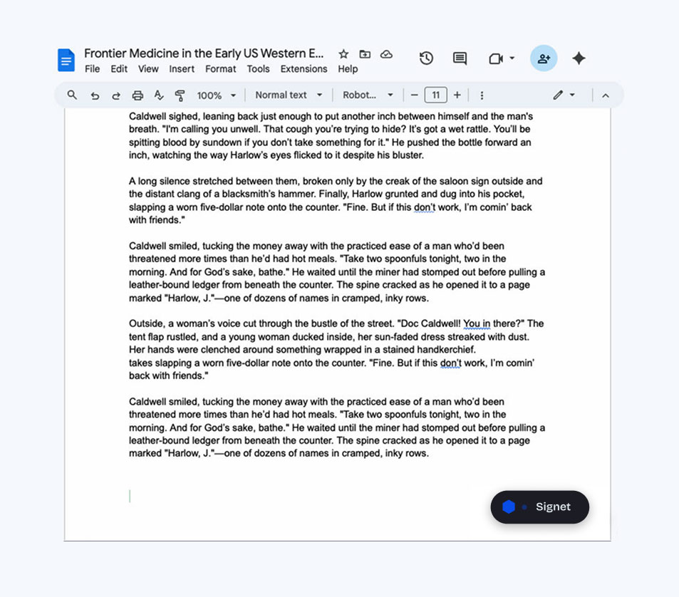 Signet /Draft running in Google Docs